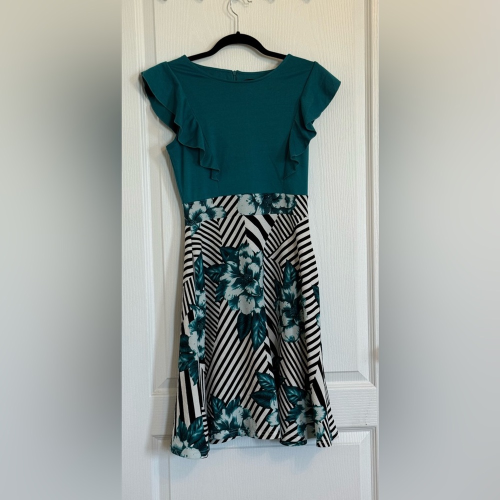 Teal and Black Floral Dress